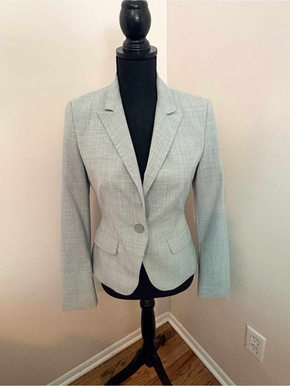 Express Light Gray Single-Button Tailored Blazer